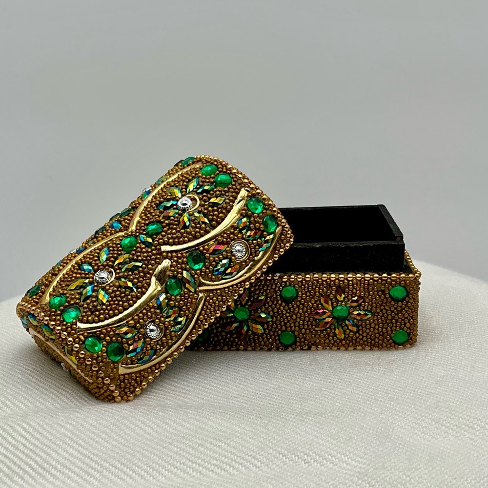 Green and Gold Embellished Trinket Box